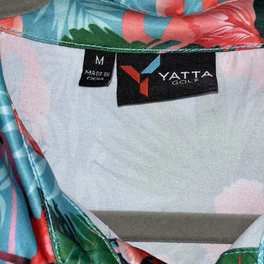 Yatta Golf Stretch Golf Polo Floral Flamingo Print Shirt Size Medium - Picture 4 of 5
